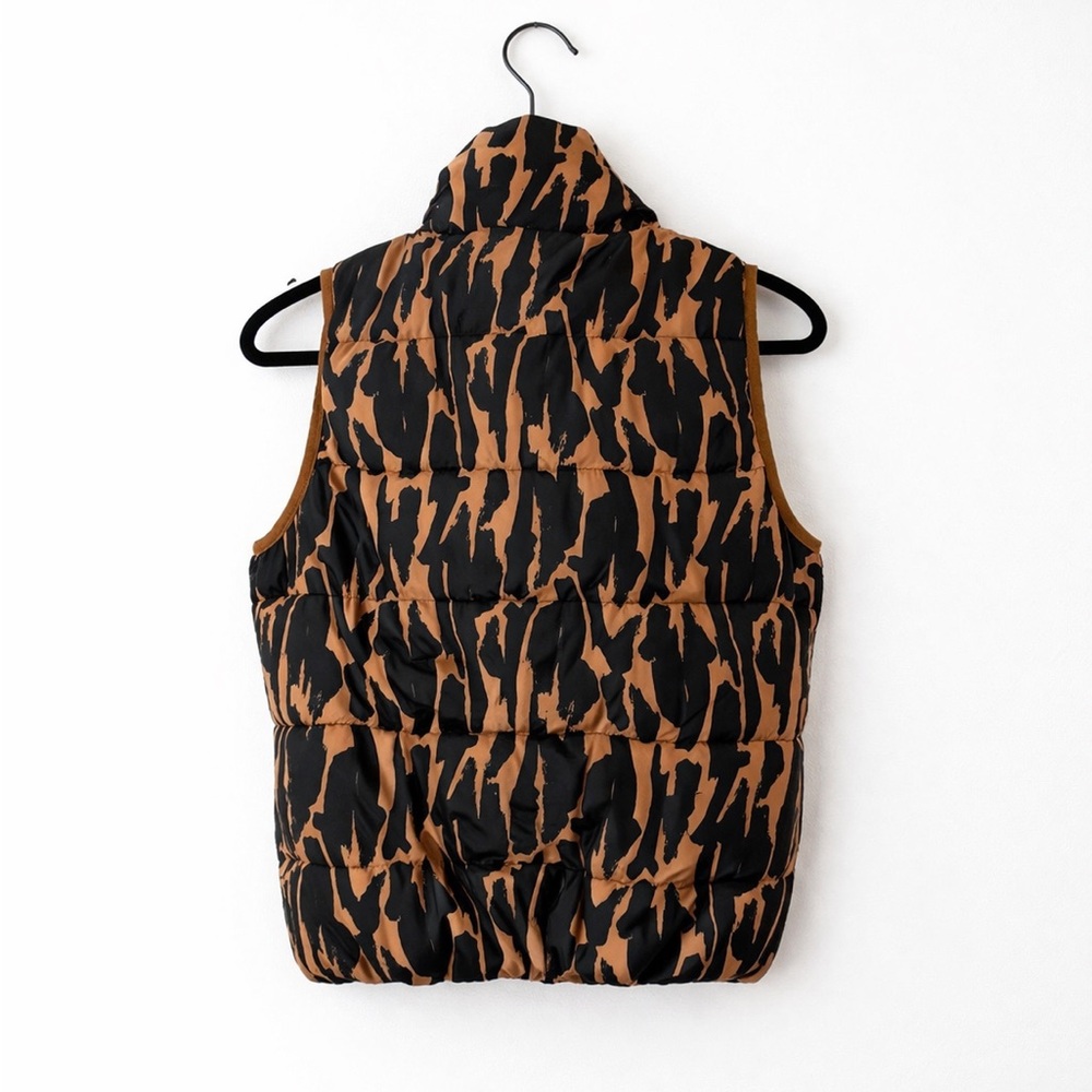 Leopard Print Puffer Vest in Black & Brown